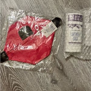 2 PIECE BUNDLE WOMENS COSMETIC BAG WITH LAVENDER SAGE SCHMIDTS DEODORANT STICK